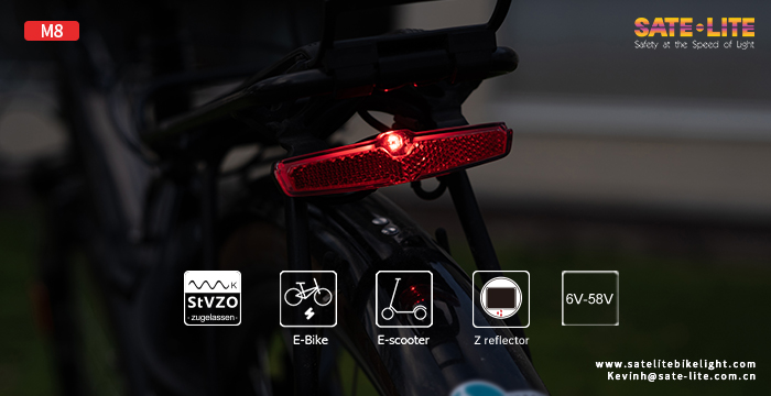 Sate-lite CREE ebike light StVZO eletric bike tail light with StVZO ECE reflector mount on Carrier 6-58V